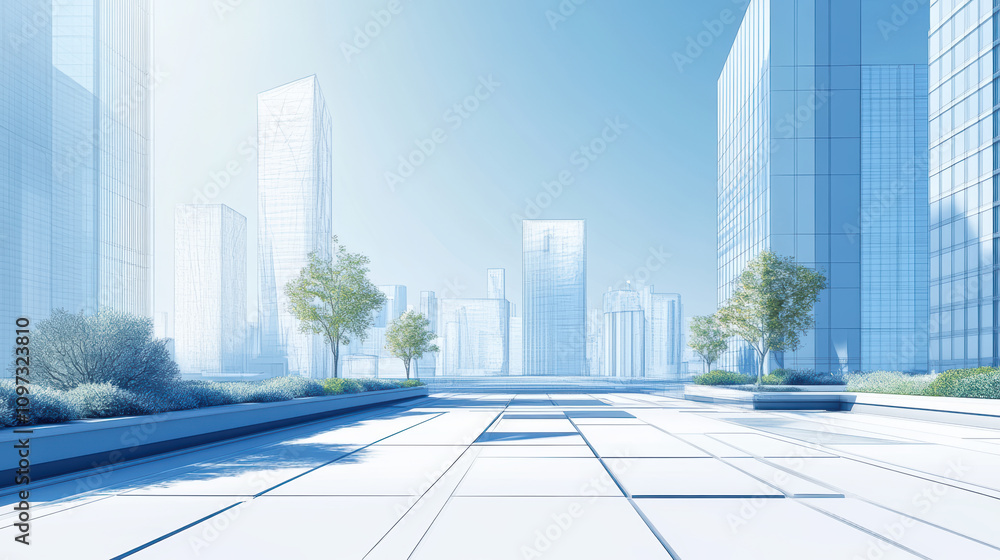 Fototapeta premium Modern blueprint of desert landscape with skyscrapers and gardens