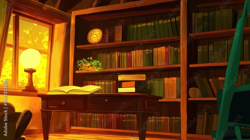 Cozy Attic Room With Bookshelves And Open Book Cozy Attic Room With Bookshelves And Open Book