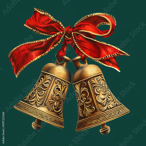 christmas bells with red ribbon