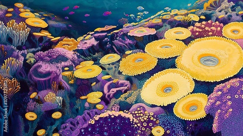 Vibrant underwater scene with diverse coral reef and fish. photo