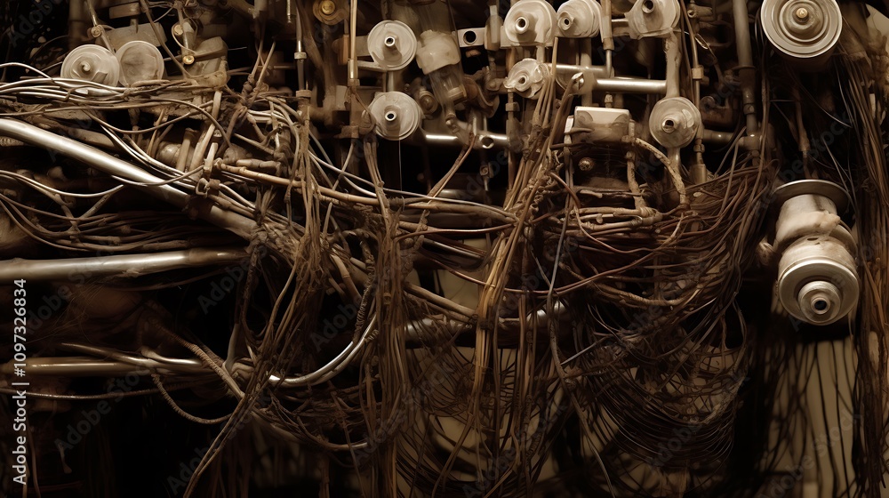 Dusty Mechanical Apparatus Intricate Wiring And Gears Dusty Mechanical Apparatus Intricate Wiring And Gears