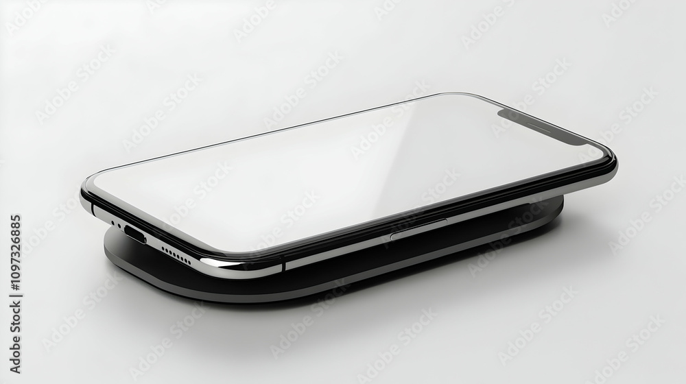 Smartphone on wireless charger, close-up. Smartphone on wireless charger, close-up.