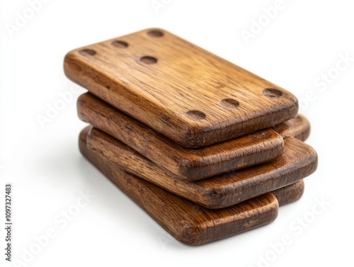 Wooden dominoes stacked together, showcasing their unique texture and design