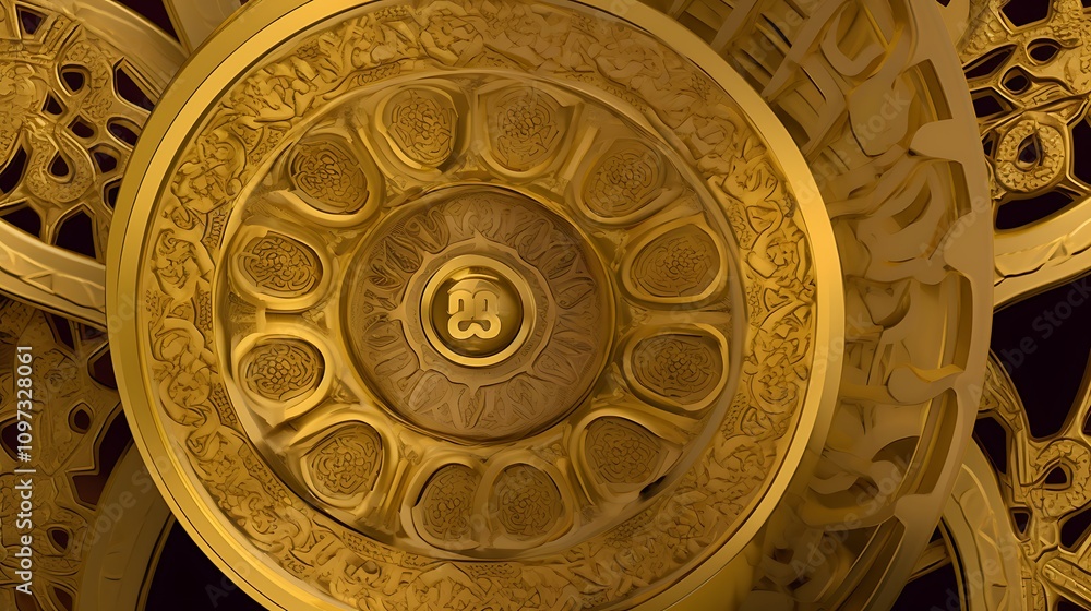 Obraz premium Ornate Golden Wheels Detailed Intricate Design