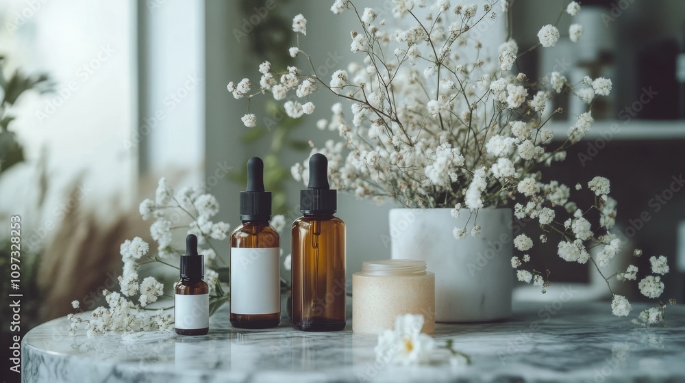 An elegant arrangement of high-end skincare products An elegant arrangement of high-end skincare products