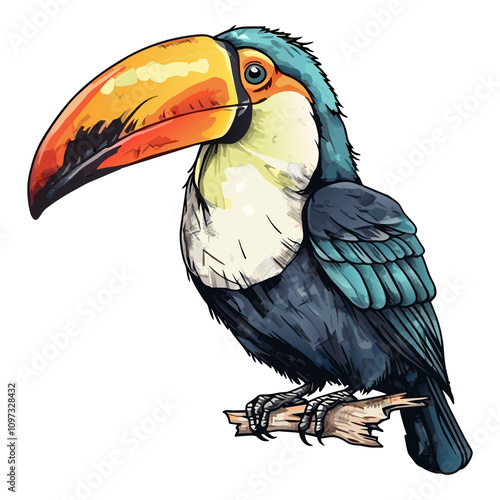 Bright Toucan on Transparent Background in Graphic Style photo