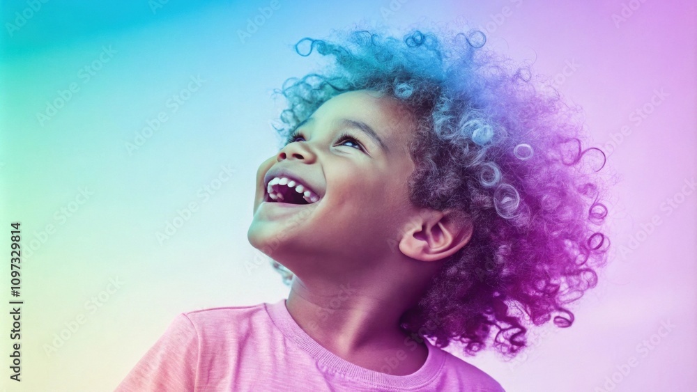 A vivid portrayal of a child with a playful gradient effect starting with a bright sky blue at the top of their head and blending into a gentle lilac around the capturing their A vivid portrayal of a child with a playful gradient effect starting with a bright sky blue at the top of their head and blending into a gentle lilac around the capturing their