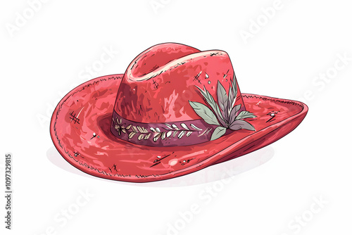 Bright Red Cowboy Hat with Floral Decoration and Unique Design, Perfect for Western Themed Events, Festivals, and Costume Parties photo