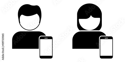 smartphone user or cellular profile, user avatar with two gender icon vector