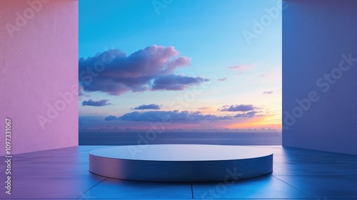 Circular Platform with Ocean and Sunset View