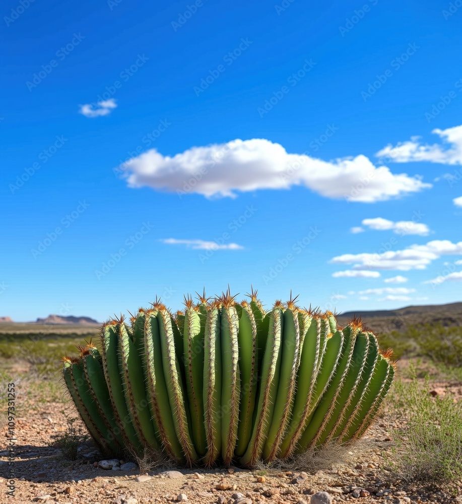 custom made wallpaper toronto digitalCactus in desert landscape, vibrant green spines, clear blue sky, scattered clouds, arid environment, natural beauty