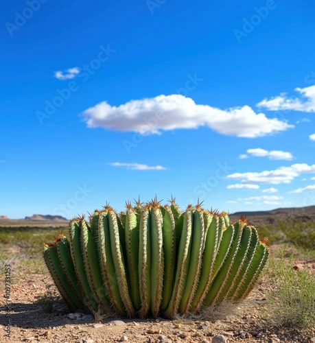Wallpaper Mural Cactus in desert landscape, vibrant green spines, clear blue sky, scattered clouds, arid environment, natural beauty Torontodigital.ca
