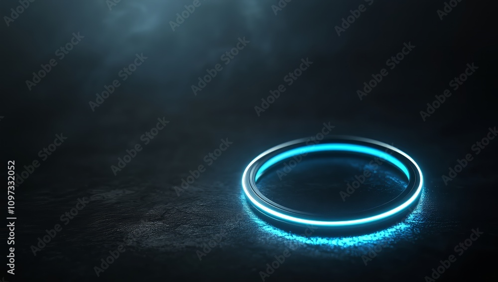 Blue glowing light ring line effect on a black background, vector illustration - Generative AI Blue glowing light ring line effect on a black background, vector illustration - Generative AI