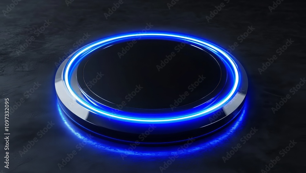 Blue glowing light ring line effect on a black background, vector illustration - Generative AI Blue glowing light ring line effect on a black background, vector illustration - Generative AI