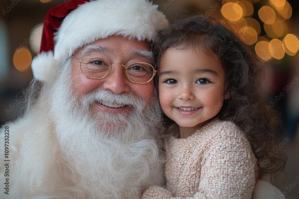 Christmas Day A Santa holding a child on his lap, both smiling, in front of a beautifully lit Christmas tree Christmas Day A Santa holding a child on his lap, both smiling, in front of a beautifully lit Christmas tree