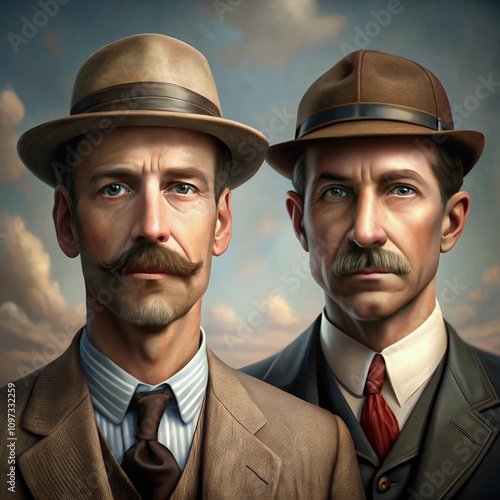 Realistic Portrait of Wright brothers