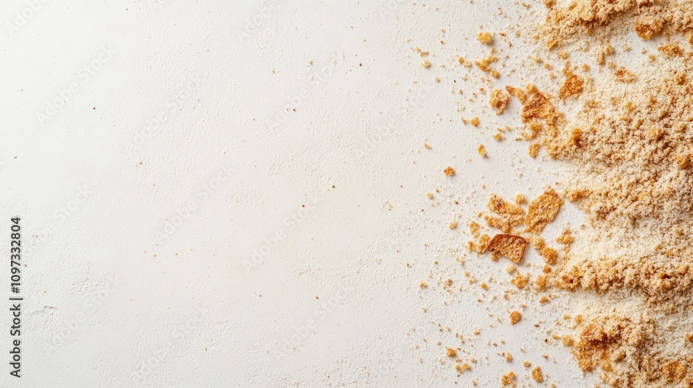 A textured surface with scattered crumbs, suggesting a baking or cooking context. A textured surface with scattered crumbs, suggesting a baking or cooking context.