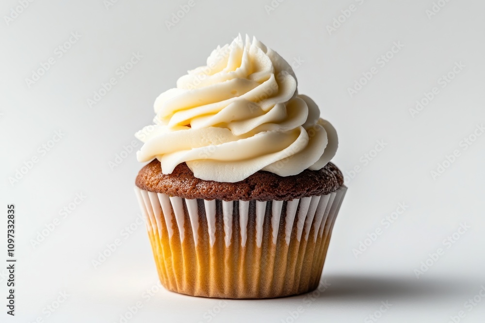 A delicious cupcake topped with creamy frosting, showcasing a delightful dessert. A delicious cupcake topped with creamy frosting, showcasing a delightful dessert.