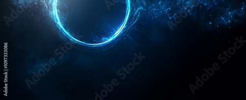 Blue glowing light ring line effect on a black background, vector illustration - Generative AI