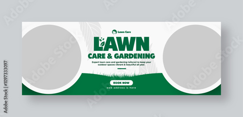 Lawn and gardening services social media facebook cover web banner template, garden landscaping banner