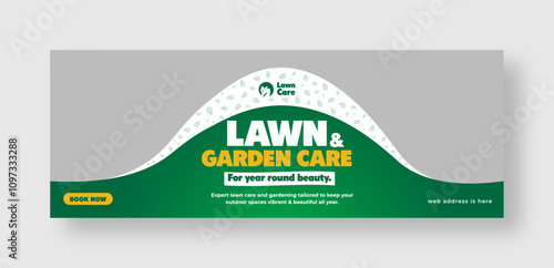 Lawn and gardening services social media facebook cover web banner template, garden landscaping banner