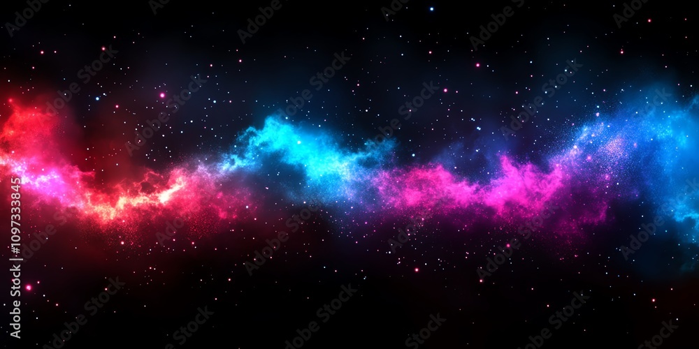Fototapeta premium A vibrant cosmic scene depicting colorful nebulae in a star-filled galaxy.