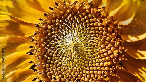 a close up of a sunflowers intricate center  photo