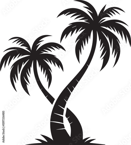 Two palm trees leaning towards each other their fronds intertwining vector silhouette