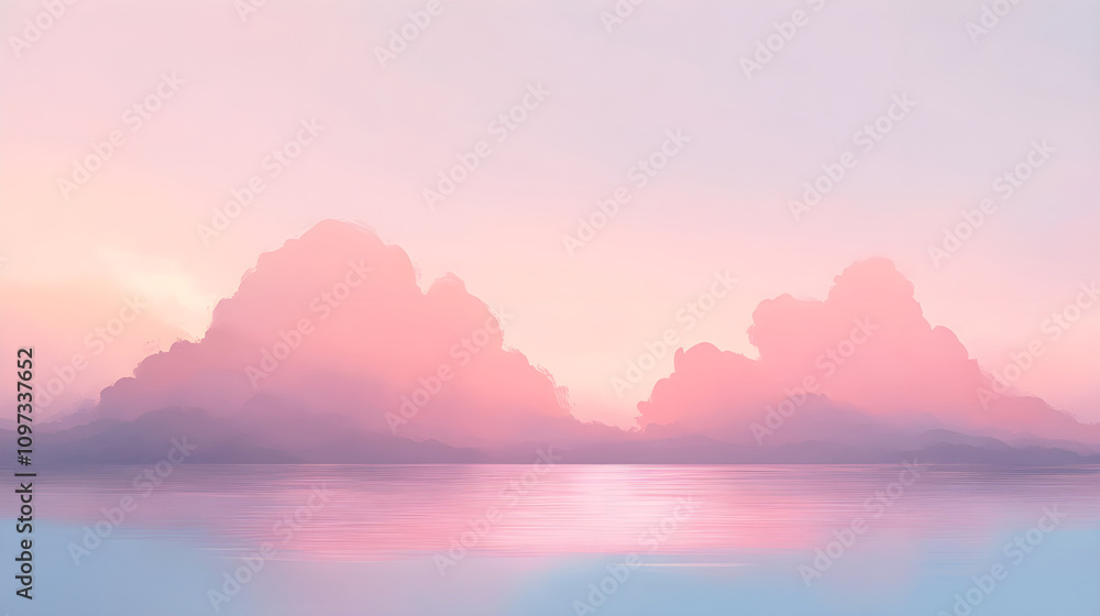 Light periwinkle sky dotted with pale rose clouds in early dawn adding a soft dreamlike atmosphere Light periwinkle sky dotted with pale rose clouds in early dawn adding a soft dreamlike atmosphere