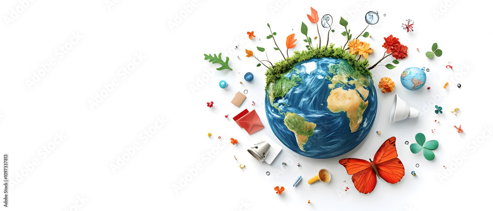 Garbage and recycling concept under loving the world and love nature in the form of banner tags and posters with space to add text