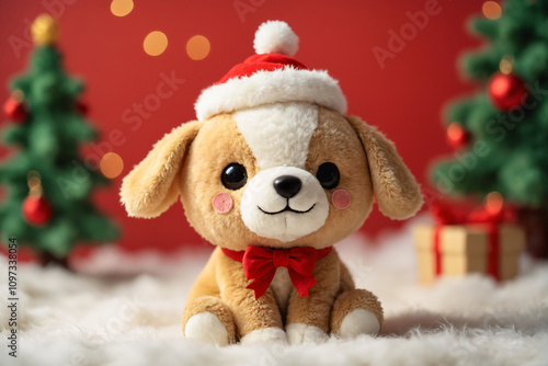 Adorable Puppy Plush Toy with Santa Hat