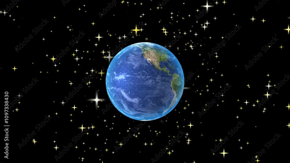The rotating planet Earth with star night sky, land and oceans. Realistic Earth Planet. 3D render, zoom effect. The rotating planet Earth with star night sky, land and oceans. Realistic Earth Planet. 3D render, zoom effect.