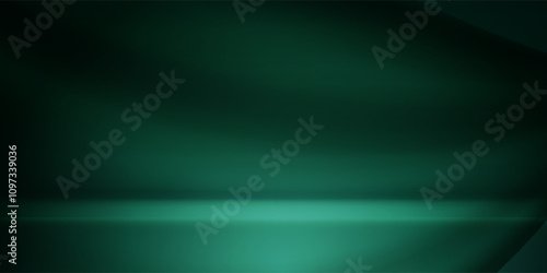 Dark green studio room. Limbo abstract background. 3d backdrop for product presentation. Minimal wall scene. Showcase, promotion display. Vector stage
