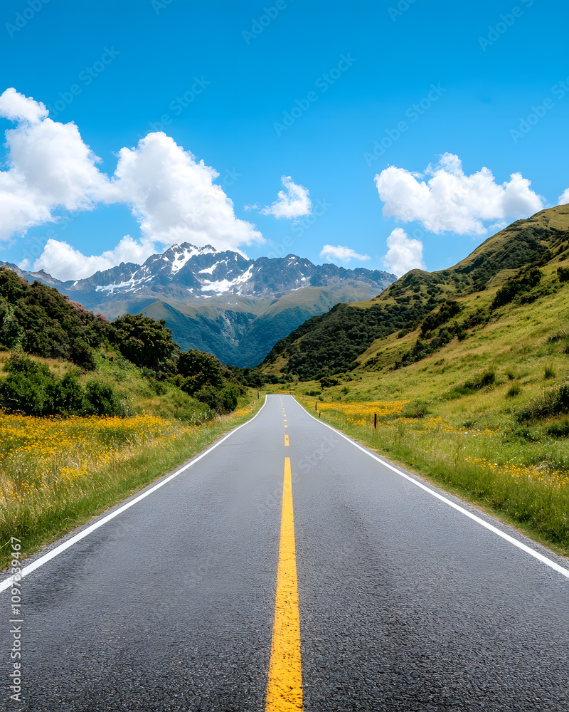 Fototapeta premium A road of travel through unique landscapes. Landmarks by road by car through nature and a passion for traveling around the world