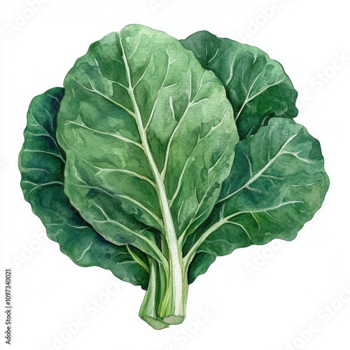 Fresh green collard leaves isolated on white background.