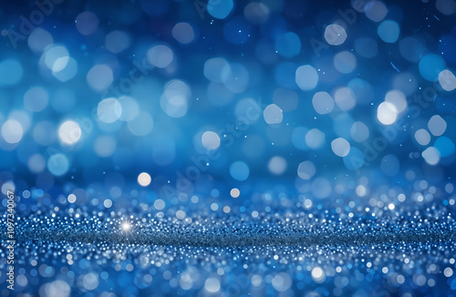 Sparkling blue bokeh lights on a dark background, creating a dreamy and magical atmosphere. Perfect for festive and abstract designs. Generative AI