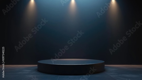 Black Circular Platform Illuminated by Three Spotlights