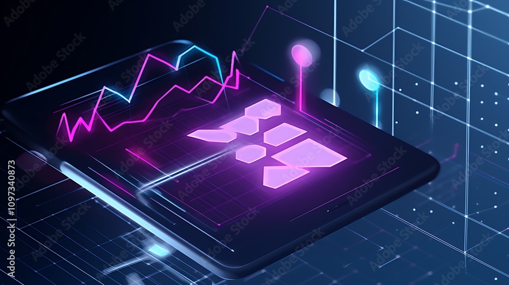 Fototapeta premium Digital Smartphone Displays Financial Data Graphs