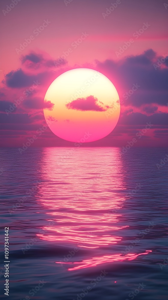 A sunrise above the horizon glowing in orange and pink casting light across a serene ocean with a gradient sky for smartphone wallpaper A sunrise above the horizon glowing in orange and pink casting light across a serene ocean with a gradient sky for smartphone wallpaper
