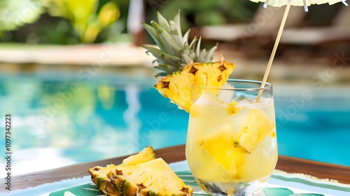 a refreshing pineapple cocktail being served photo