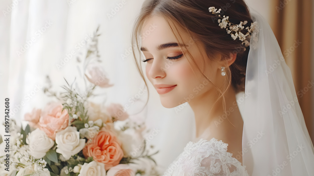 Naklejka premium Wedding photos with a clean background for free space for text. For use with advertising banners for weddings or Valentine's Day.