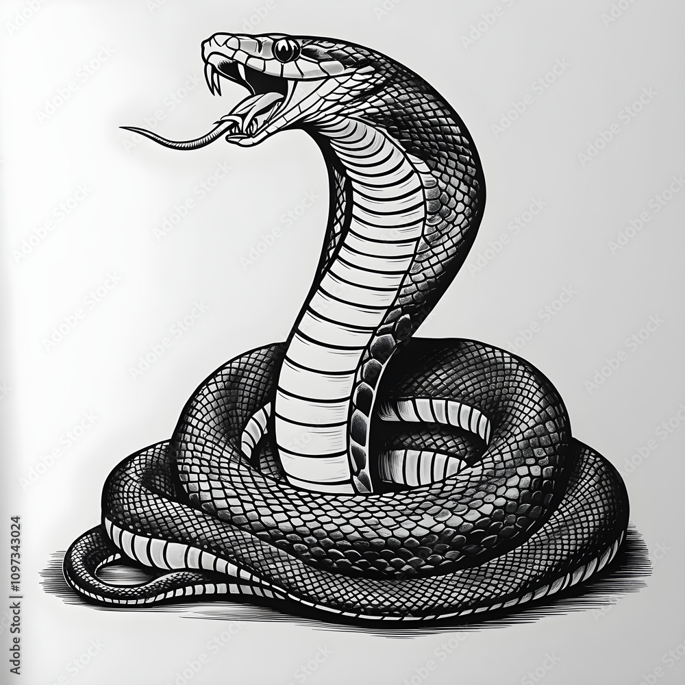 Fototapeta premium Fierce Cobra: Monochrome Art with Striking Detail