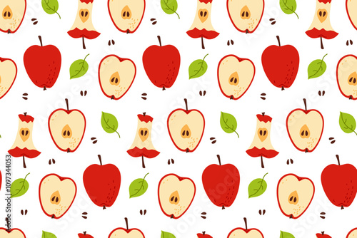 Colorful apple patterns featuring sliced and whole apples on a light background