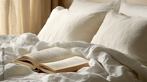 Wallpaper Mural Open book rests on a neatly made bed Torontodigital.ca