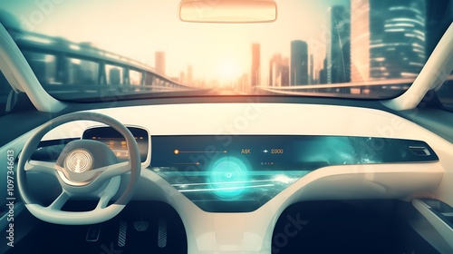 Futuristic Car Interior Driving Through Cityscape