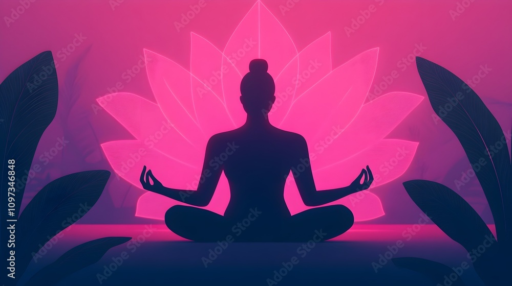 Meditation session tranquil studio digital art serene environment silhouette view mindfulness concept for wellness Meditation session tranquil studio digital art serene environment silhouette view mindfulness concept for wellness