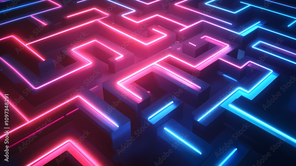 Abstract futuristic maze with glowing neon lights. Neon Circuit Maze. Illustration Abstract futuristic maze with glowing neon lights. Neon Circuit Maze. Illustration