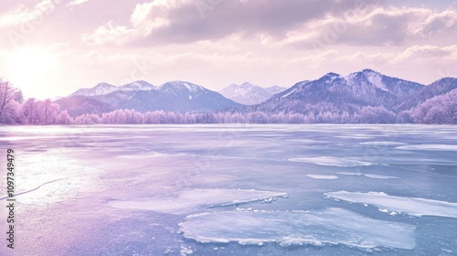 Frozen Lake Winter Landscape Mountain Scene