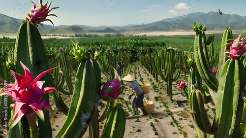 a dragon fruit farm in full bloom  photo