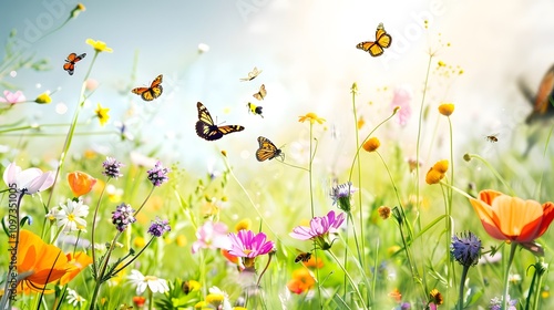 a lush green meadow dotted with flowers  photo